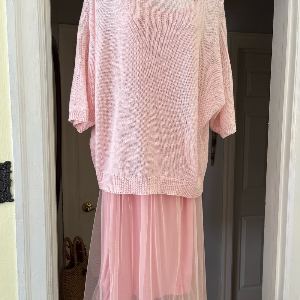 Pink Knit Sweater and Tulle bottom dress set